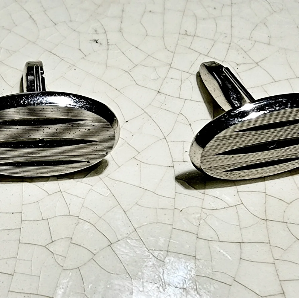 Swank sterling silver mid century modern oval men's cufflinks